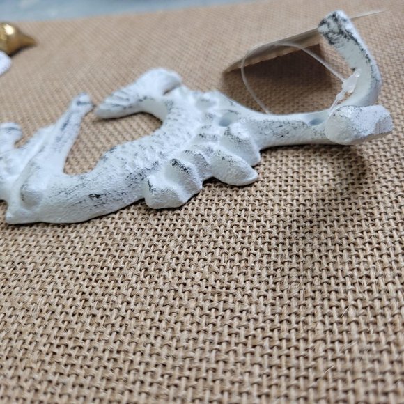 Iron Mermaid Double Wall Hook Distressed White 5" - Picture 7 of 8